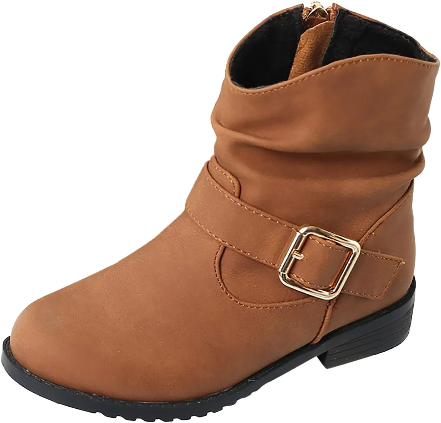 Soft Bottom Boots Baby Girls Buckle Decor Slouchy Boots Western Boots Kids Ankle Boots Girls (Brown, 10.5 Little Child)