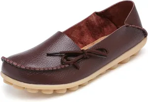Solaud Women's Driving Moccasins Loafers Casual Round Toe Soft Comfortable Leather Loafers Breathable Slip On Walking Shoes Coffee