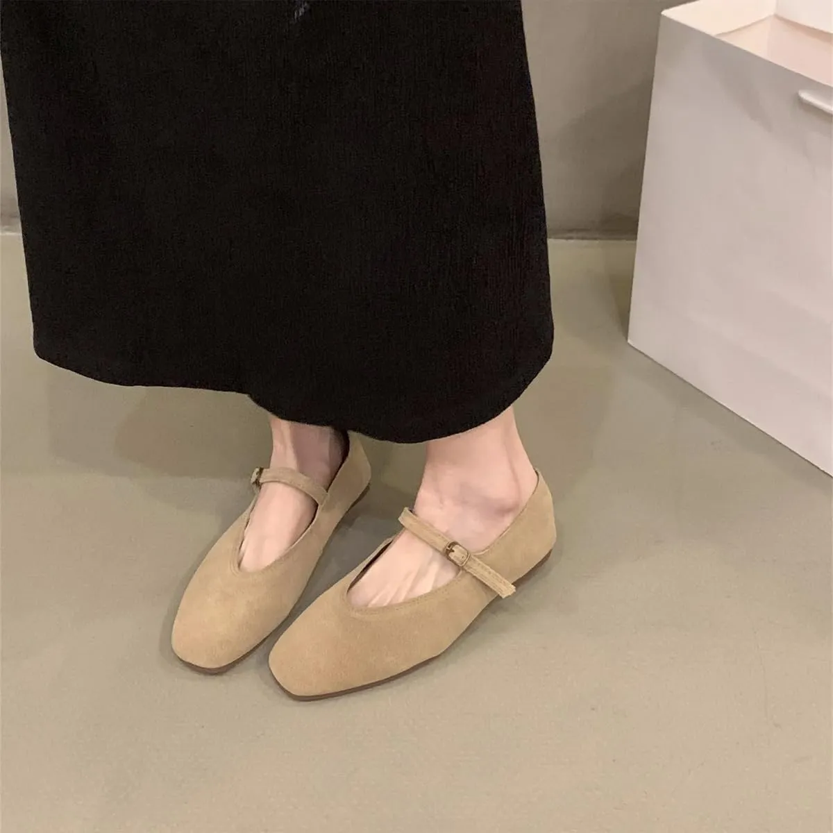 Suede Mary Jane Flats Fall 2024 Brown Ballet Flats Shoes for Women Y2k Shoes Brown Flat Shoes