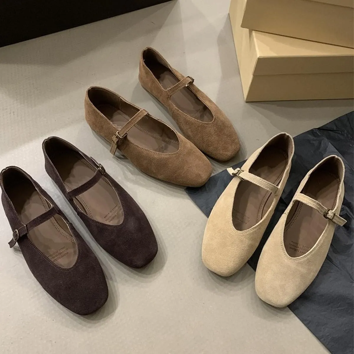 Suede Mary Jane Flats Fall 2024 Brown Ballet Flats Shoes for Women Y2k Shoes Brown Flat Shoes