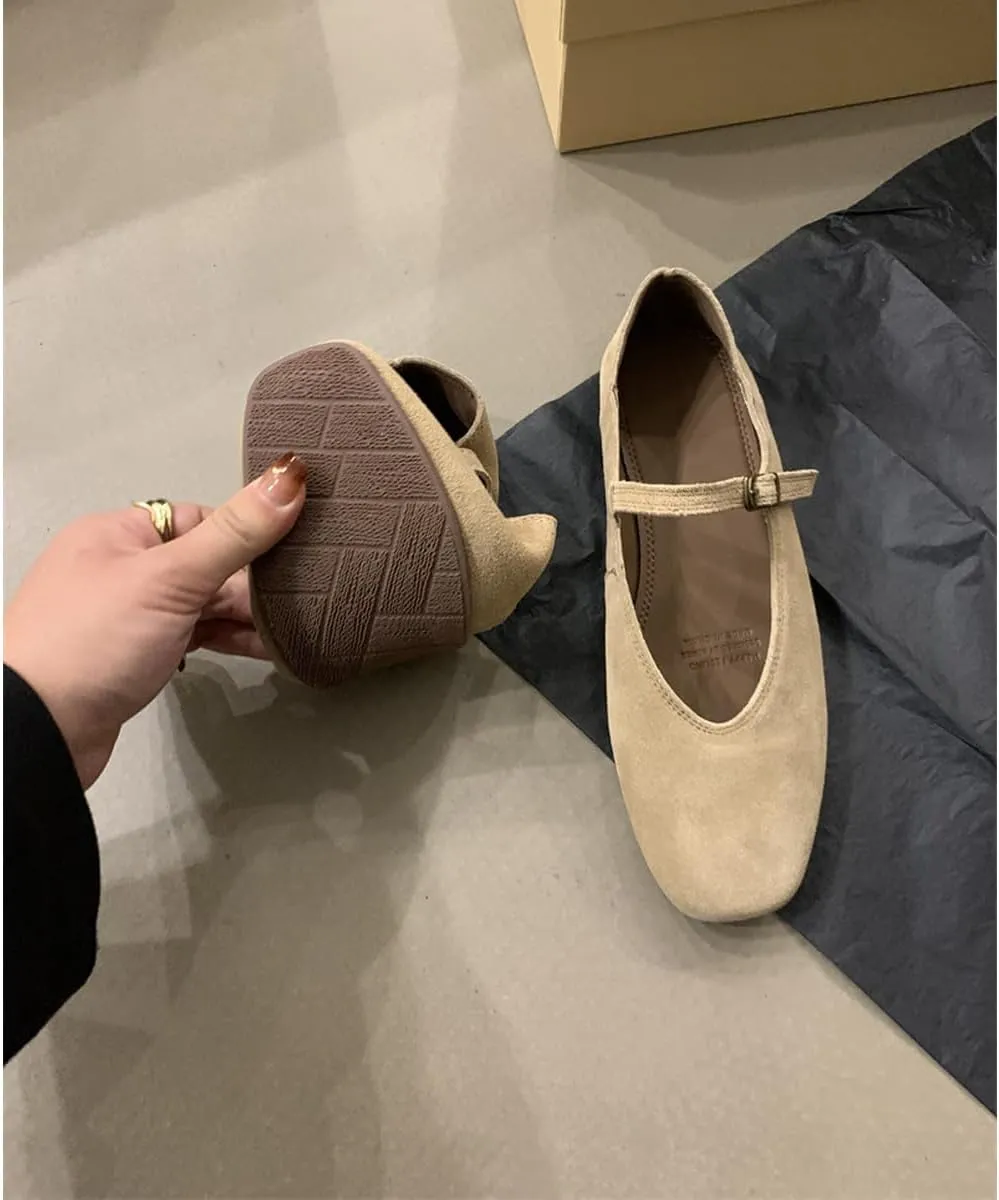 Suede Mary Jane Flats Fall 2024 Brown Ballet Flats Shoes for Women Y2k Shoes Brown Flat Shoes