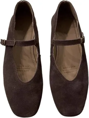 Suede Mary Jane Flats Fall 2024 Brown Ballet Flats Shoes for Women Y2k Shoes Brown Flat Shoes