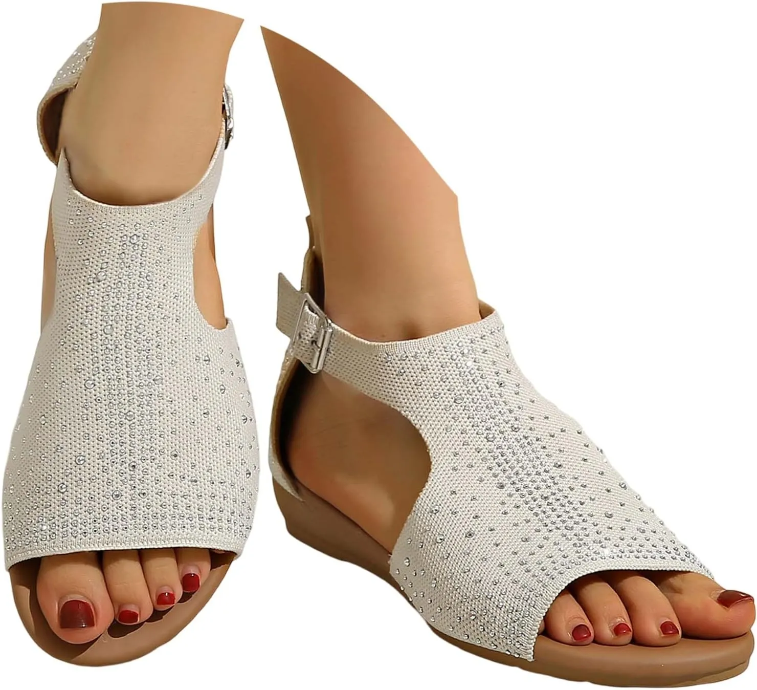 Summer Casual Sandals for Women Fashion Casual Open Toe Buckle Hollow Roman Sandal Solid Comfortable Outdoor Ladies Sandals