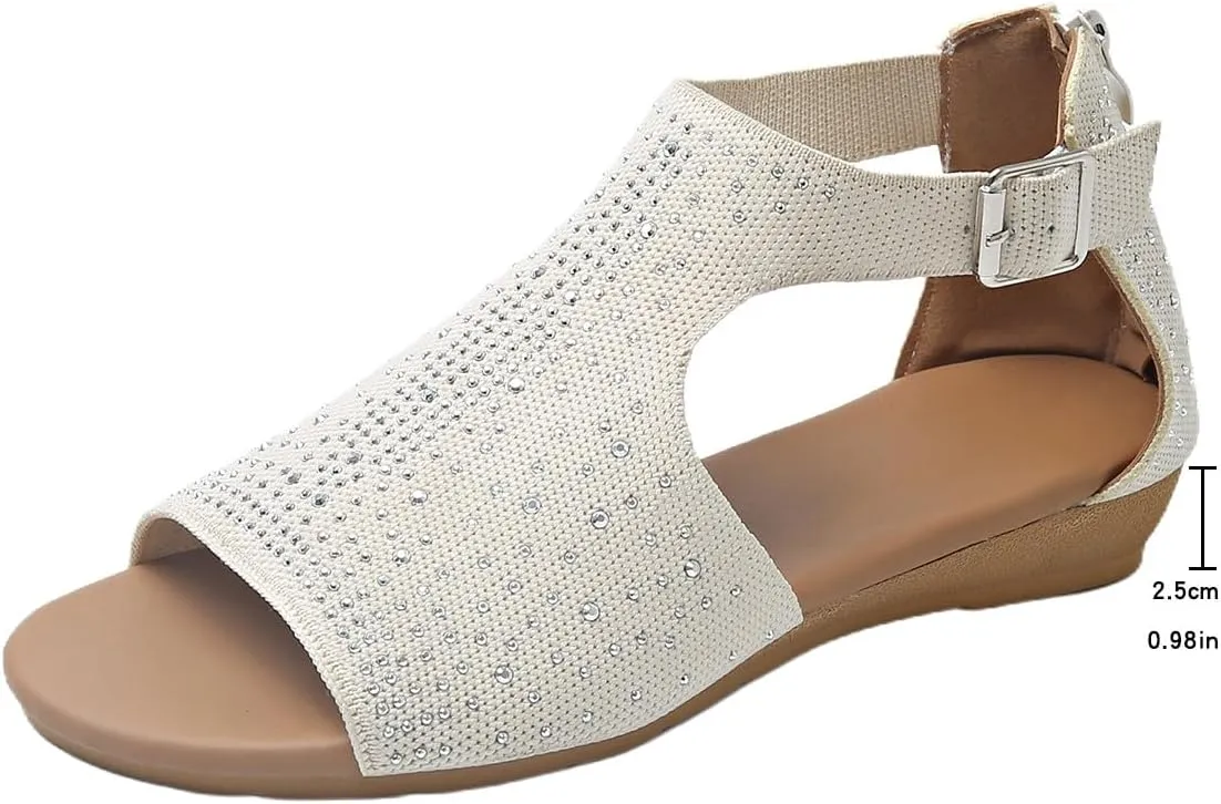 Summer Casual Sandals for Women Fashion Casual Open Toe Buckle Hollow Roman Sandal Solid Comfortable Outdoor Ladies Sandals