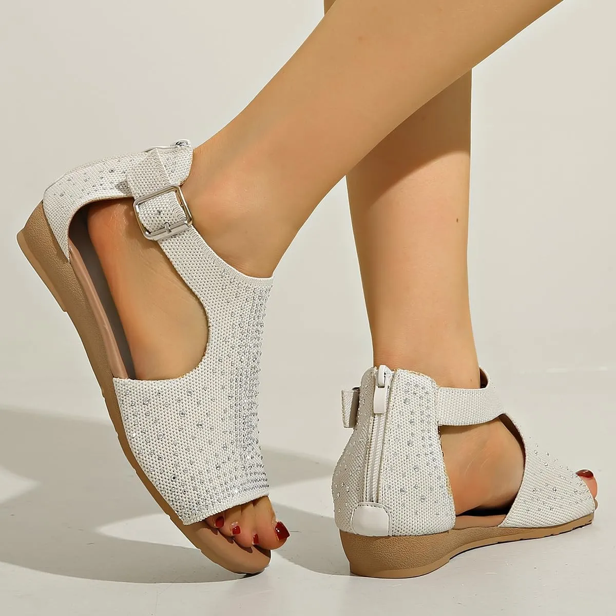 Summer Casual Sandals for Women Fashion Casual Open Toe Buckle Hollow Roman Sandal Solid Comfortable Outdoor Ladies Sandals