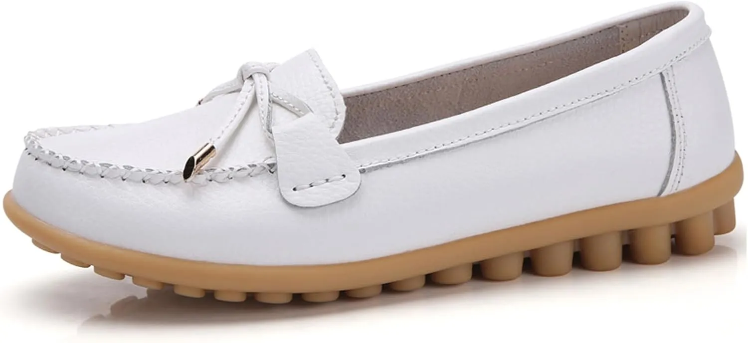 Sunporx Women's Comfortable Loafers Leather Casual Round Toe Driving Moccasins Casual Walking Women Slip on