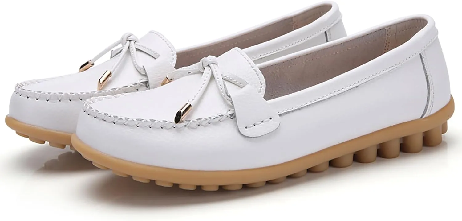 Sunporx Women's Comfortable Loafers Leather Casual Round Toe Driving Moccasins Casual Walking Women Slip on