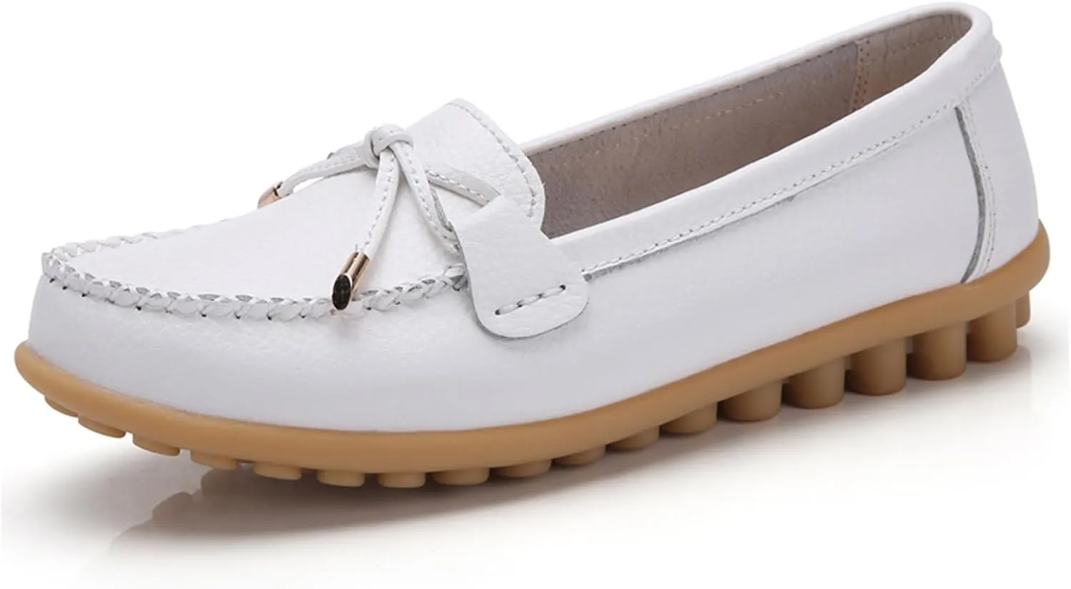Sunporx Women's Comfortable Loafers Leather Casual Round Toe Driving Moccasins Casual Walking Women Slip on