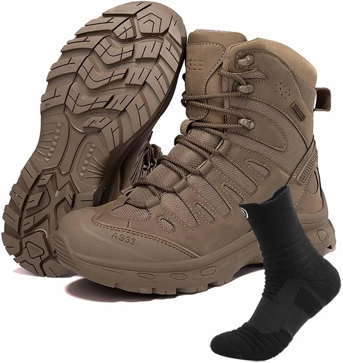 Tactical Military Boots, Lightweight Combat Boots with Sports Socks Durable Waterproof Hiking Work Boots Desert Boots Outdoor Motorcycle Boots