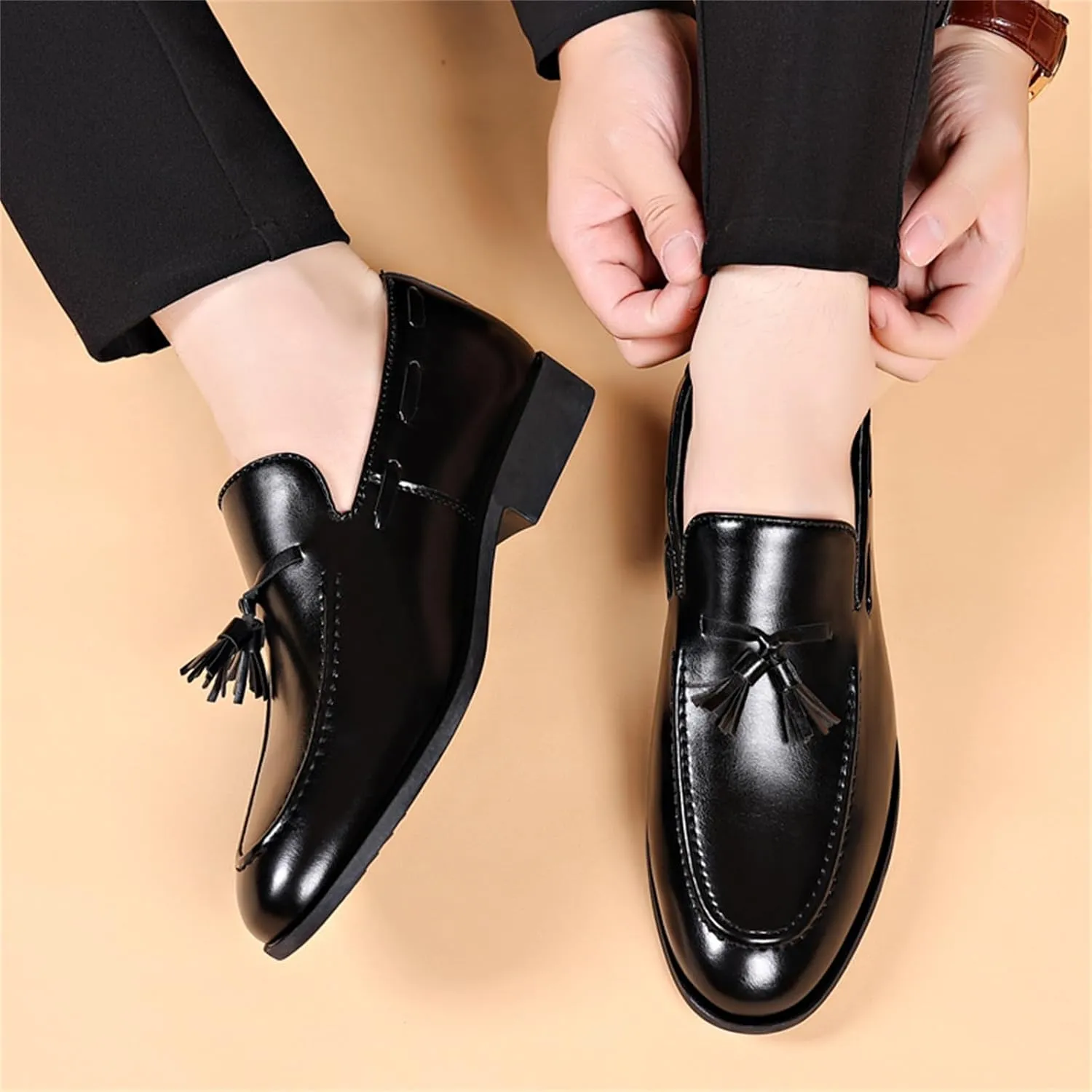 Tassel Dress Shoes for Men Pointed-Toe Slip-on Lightweight Formal Loafer Fashion Classic Business Driving Oxford Shoes