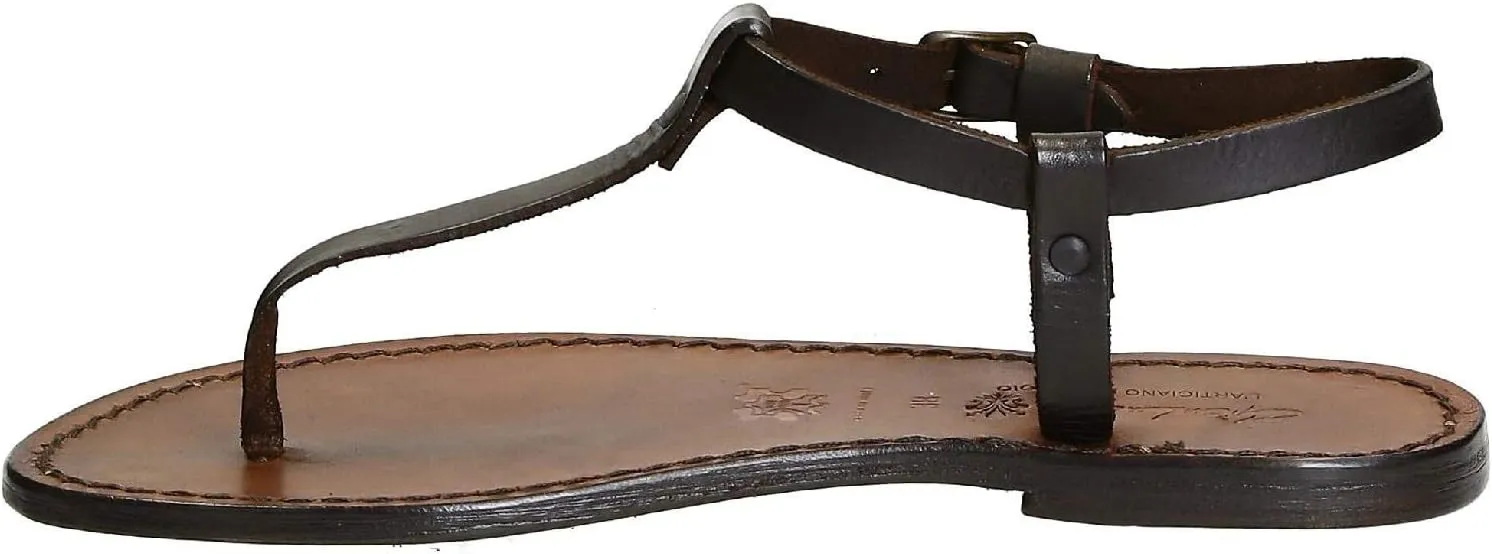 Thong Sandals in Dark Brown Leather Handmade in Italy