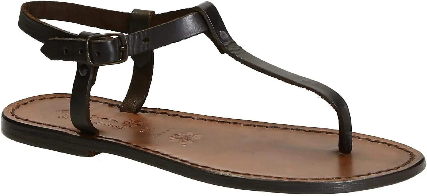 Thong Sandals in Dark Brown Leather Handmade in Italy