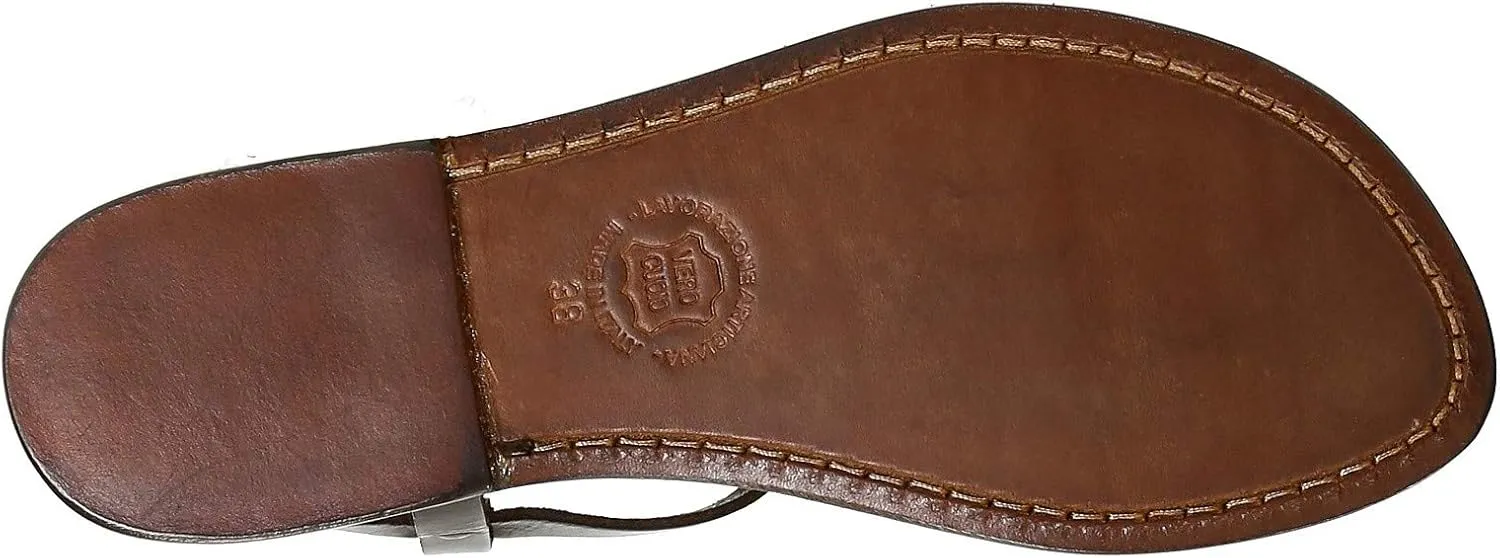 Thong Sandals in Dark Brown Leather Handmade in Italy