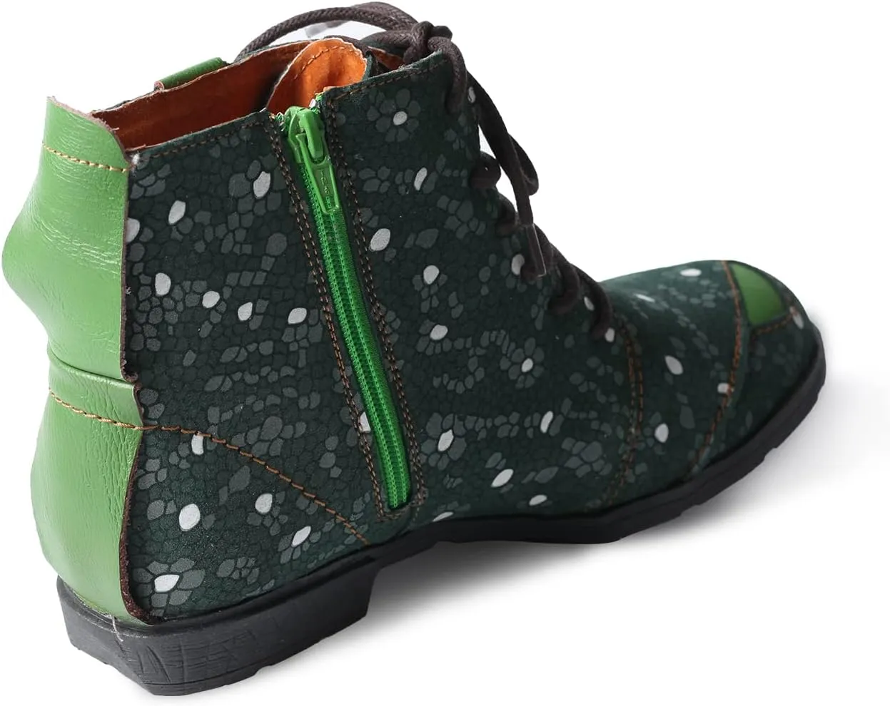 TMA EYES Hand-Stitched Floral-Print Leather Women's Boots