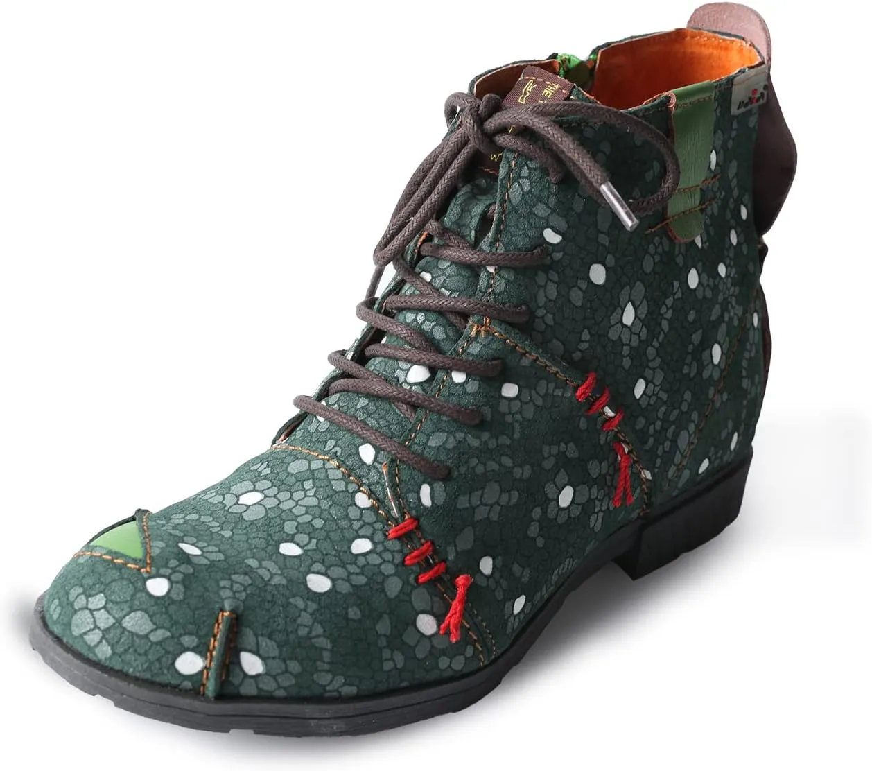 TMA EYES Hand-Stitched Floral-Print Leather Women's Boots