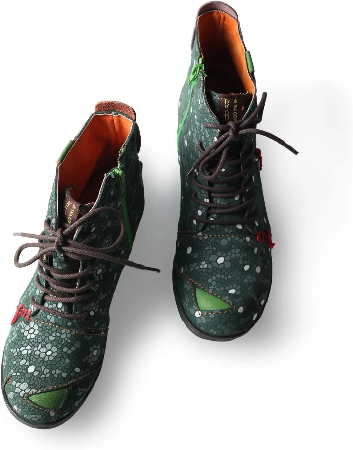 TMA EYES Hand-Stitched Floral-Print Leather Women's Boots