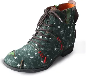 TMA EYES Hand-Stitched Floral-Print Leather Women's Boots