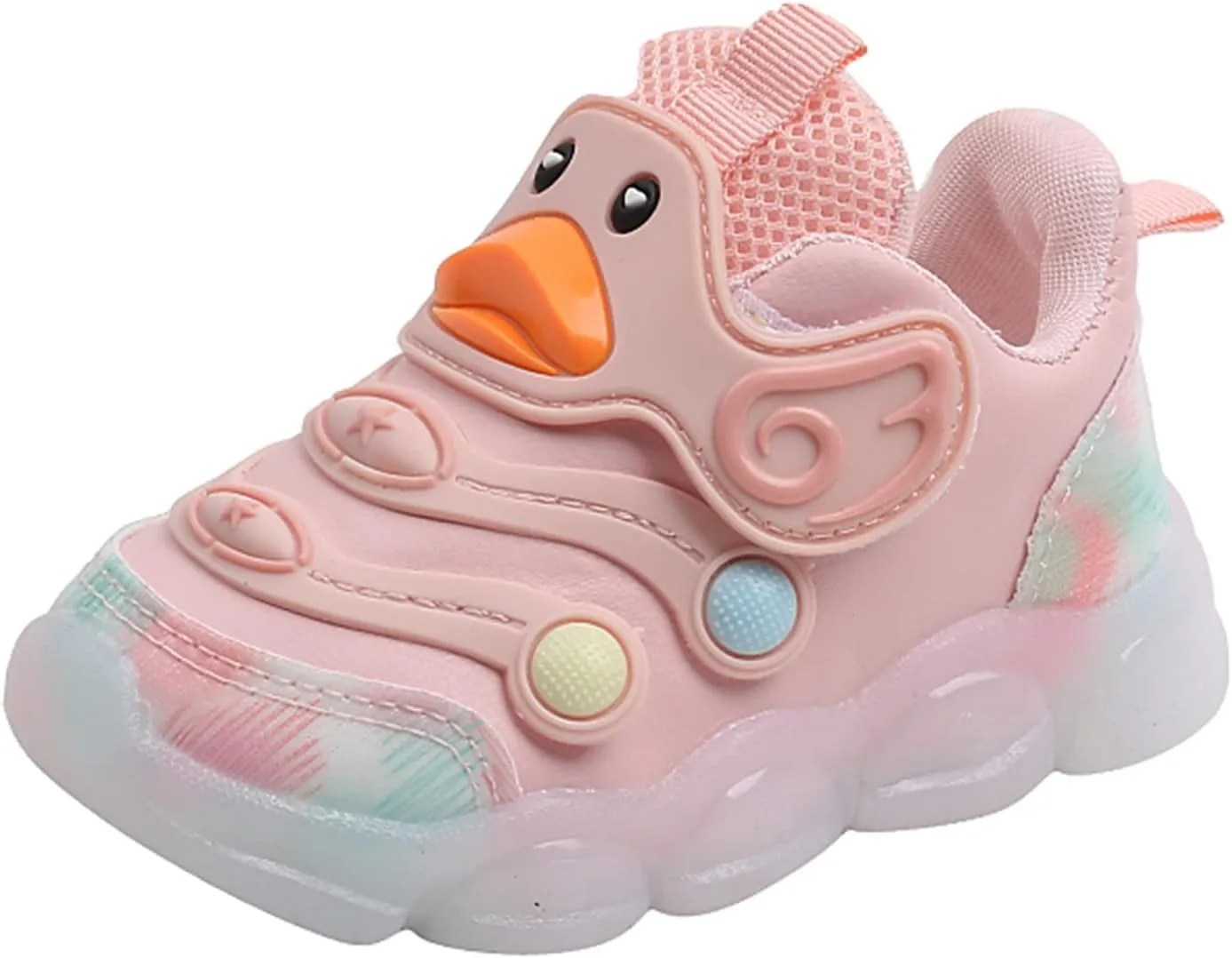 Toddler Baby Girls Light Up Sneakers Rubber Soft Bottom Slip On Sports Shoes Cartoon Duck Pattern Fashion Shoes