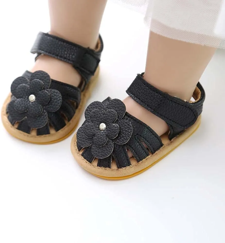 Toddler Baby Rubber Shoes Boys Soft Flat Sole Flower Decorate Girls Non-Slip Sandals Baby Shoes