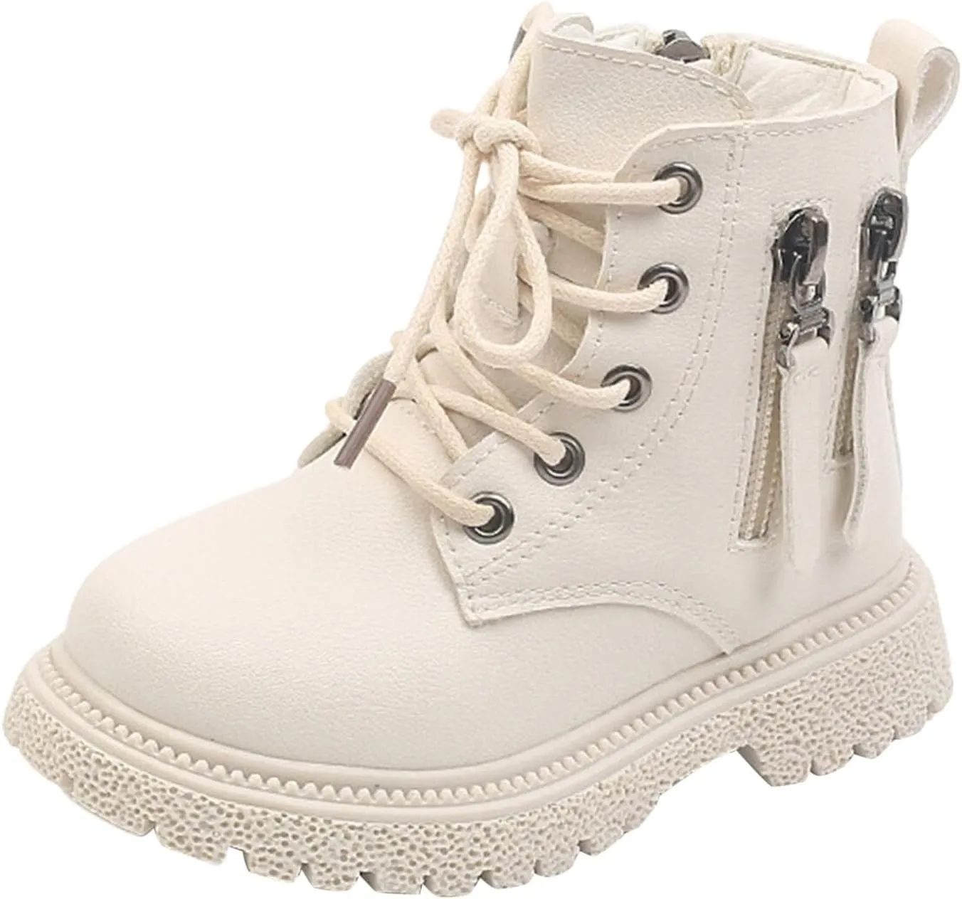Toddler Boys Girls Faux Leather Ankle Boots Side Zipper Lace-Up Winter Combat Booties Outdoor Hiking Shoes