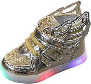 Toddler Boys Girls Light Up Shoes Butterfly Ankle Boots Lightweight Breathable Anti-Slip Led Flashing Sport Sneakers (Gold, 10 Little Kid)