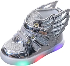 Toddler Boys Girls Light Up Shoes Butterfly Ankle Boots Lightweight Breathable Anti-Slip Led Flashing Sport Sneakers (Silver, 11 Little Kid)
