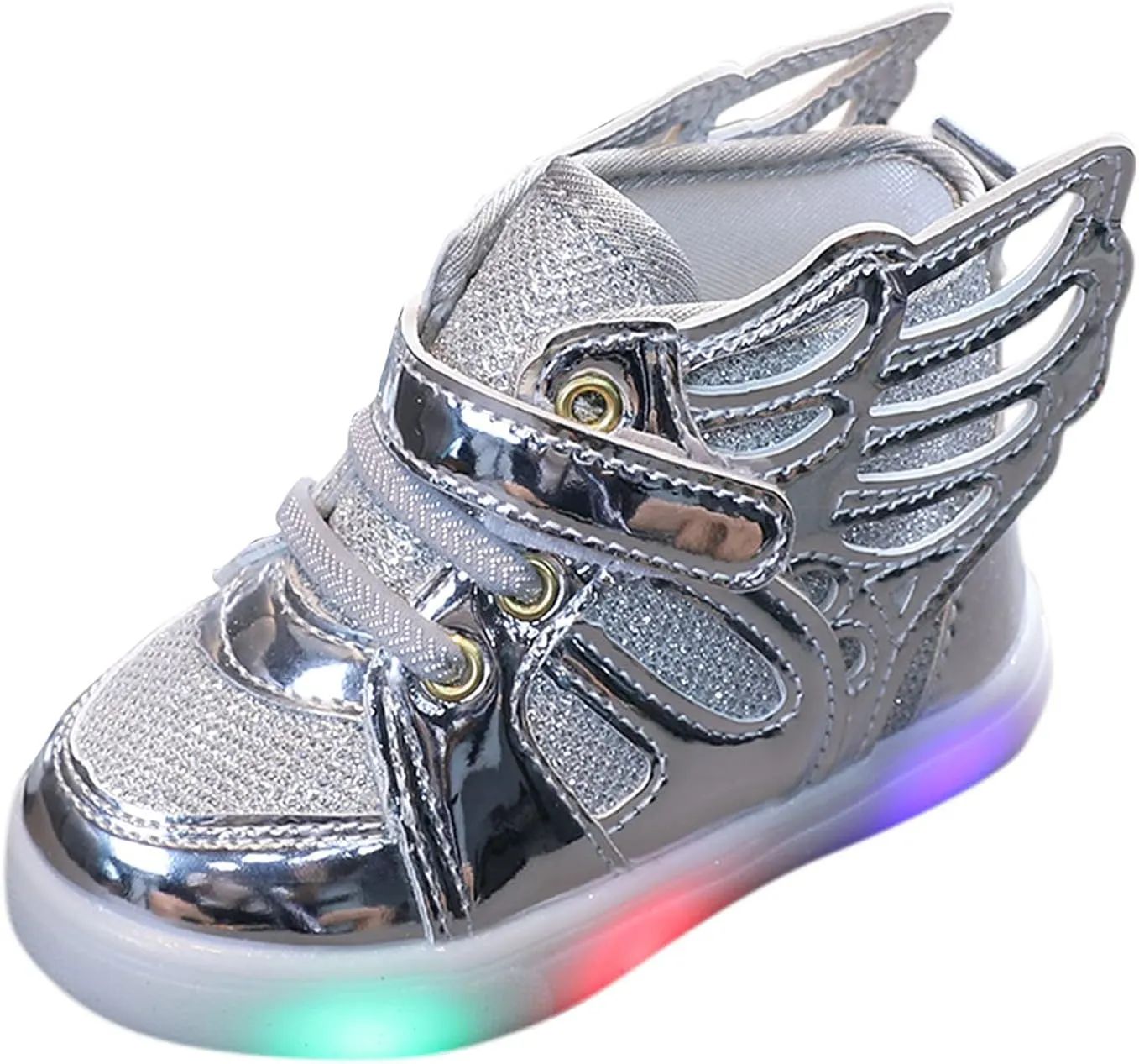 Toddler Boys Girls Light Up Shoes Butterfly Ankle Boots Lightweight Breathable Anti-Slip Led Flashing Sport Sneakers (Silver, 11 Little Kid)