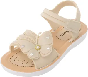 Toddler First Walking Flat Sandal Butterfly Flower Dress Shoes Round Toe Slip On Soft Sole Sandal (White, 12 Little Child)
