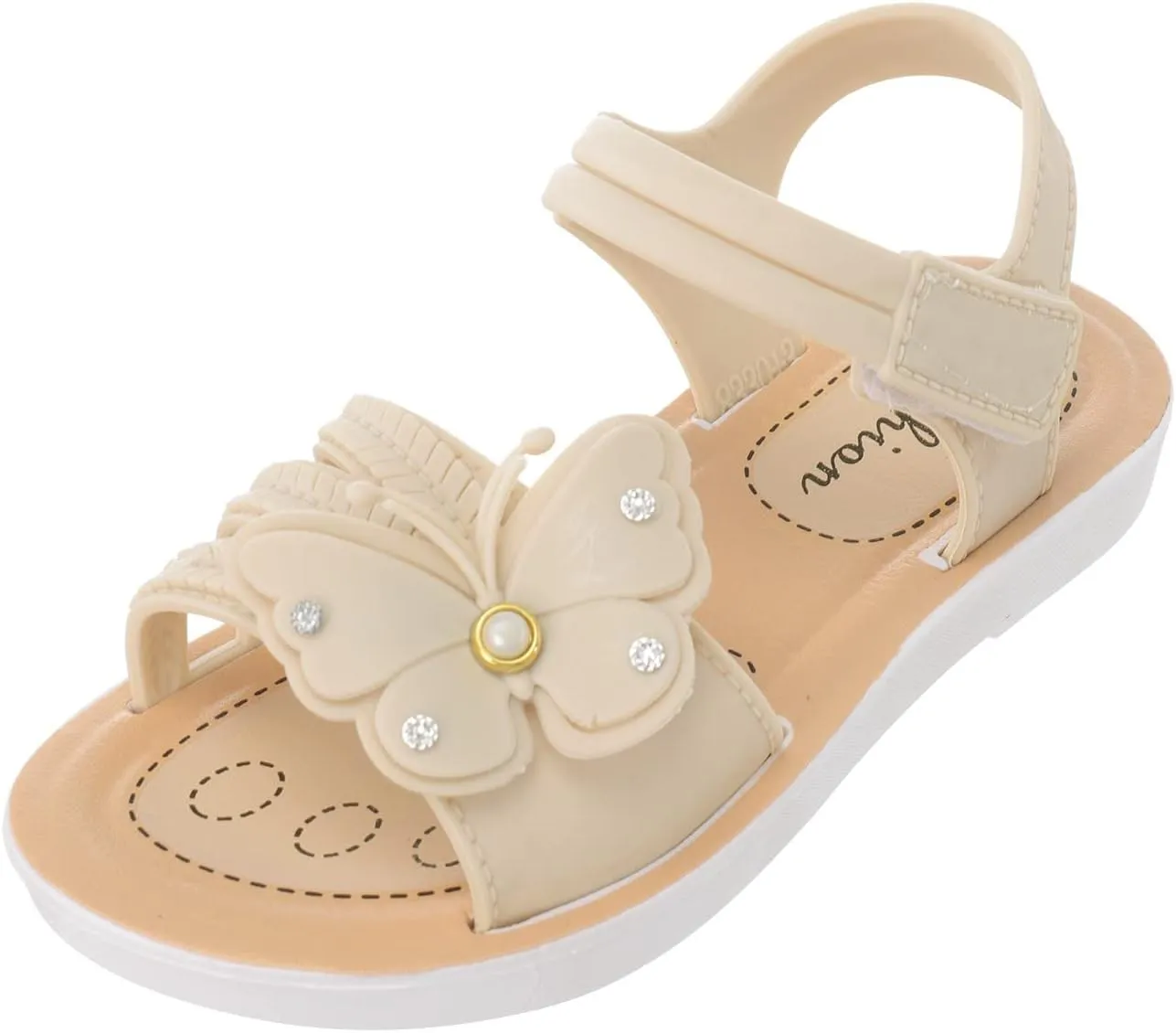 Toddler First Walking Flat Sandal Butterfly Flower Dress Shoes Round Toe Slip On Soft Sole Sandal (White, 12 Little Child)