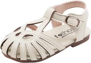 Toddler Girl Sandals Fashion Solid Soft Sole Toe Sandals Color Cap Hollow Summer Girls Girl's Shoes (White, 3.5-4 Years)