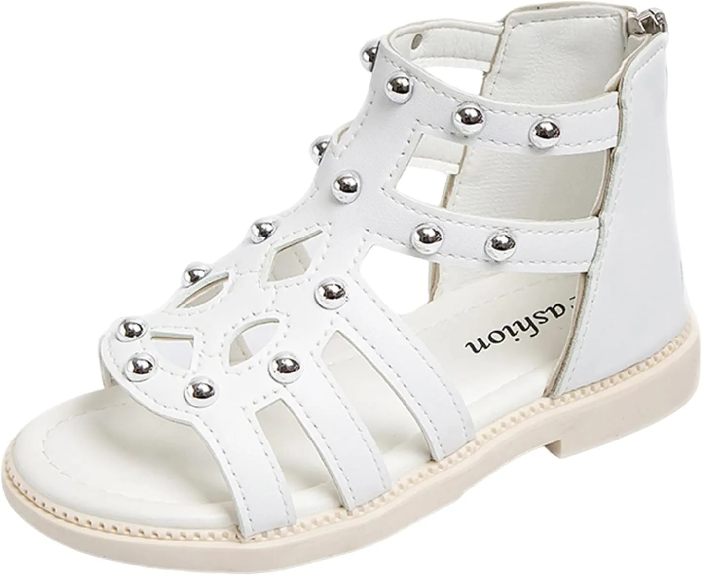 Toddler Girls Flat High Top Sandals Open Toe Rubber Soft Sole Non Slip Outdoor Casual Roman Shoes with Back Zip