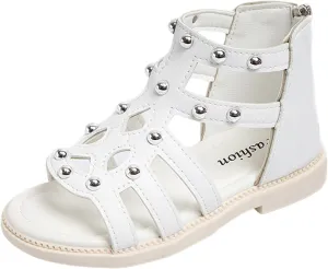 Toddler Girls Flat High Top Sandals Open Toe Rubber Soft Sole Non Slip Outdoor Casual Roman Shoes with Back Zip