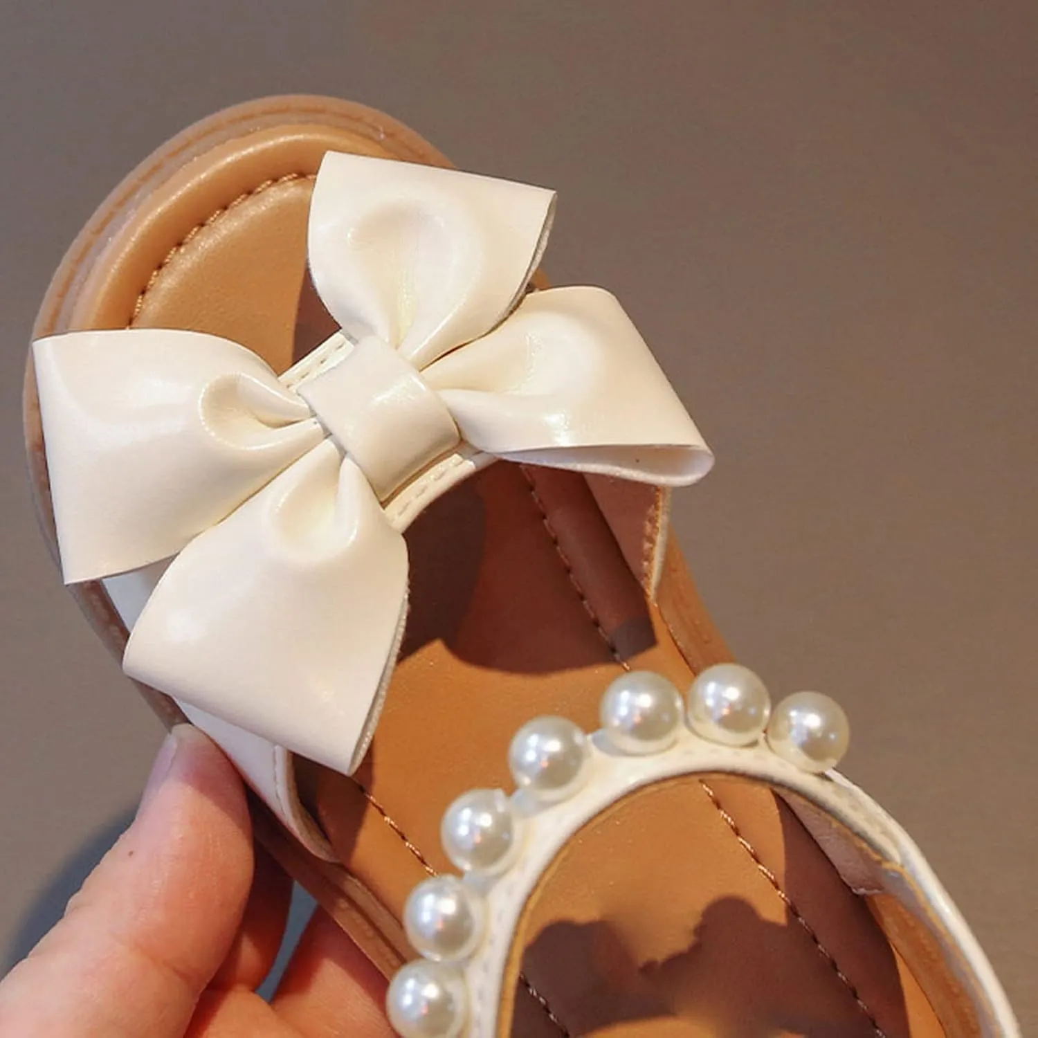 Toddler Kids Girl Open-toe Casual Sandal Low Heel Hook & Loop Buckle Bow Soft Rubber Sole Party Dress Shoes
