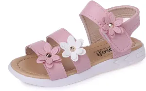 Toddler Little Girl's Open Toe Strap Flowers Sandals Summer Beach Shoes Non-Slip Rubber Soft Sole Princess Flats