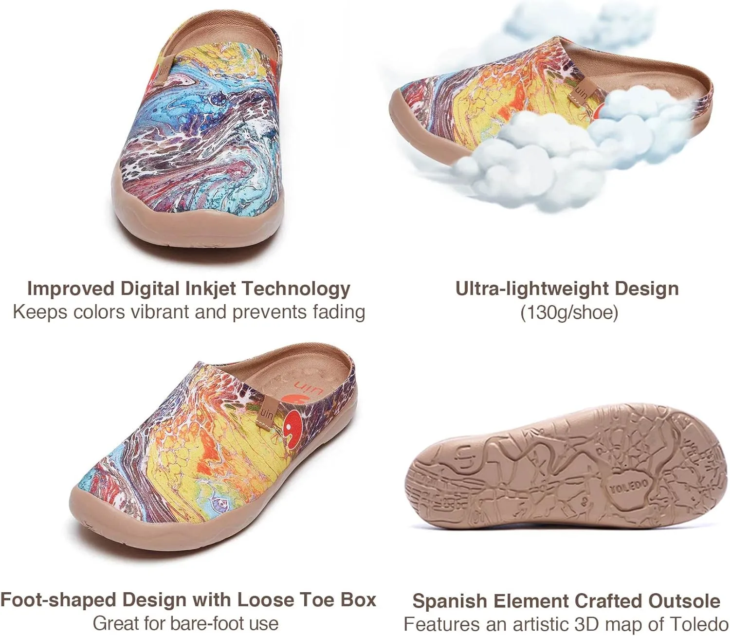 UIN Men's Painted Slipper Lightweight Comfort Mules Walking Casual Household Slip Ons Art Travel Shoes Malaga