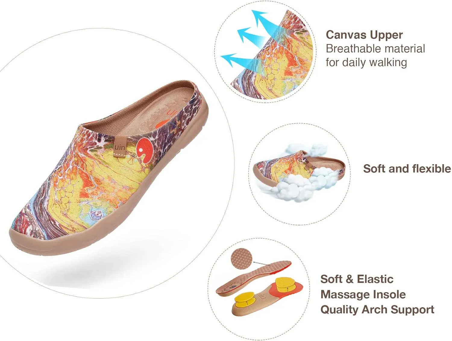 UIN Men's Painted Slipper Lightweight Comfort Mules Walking Casual Household Slip Ons Art Travel Shoes Malaga