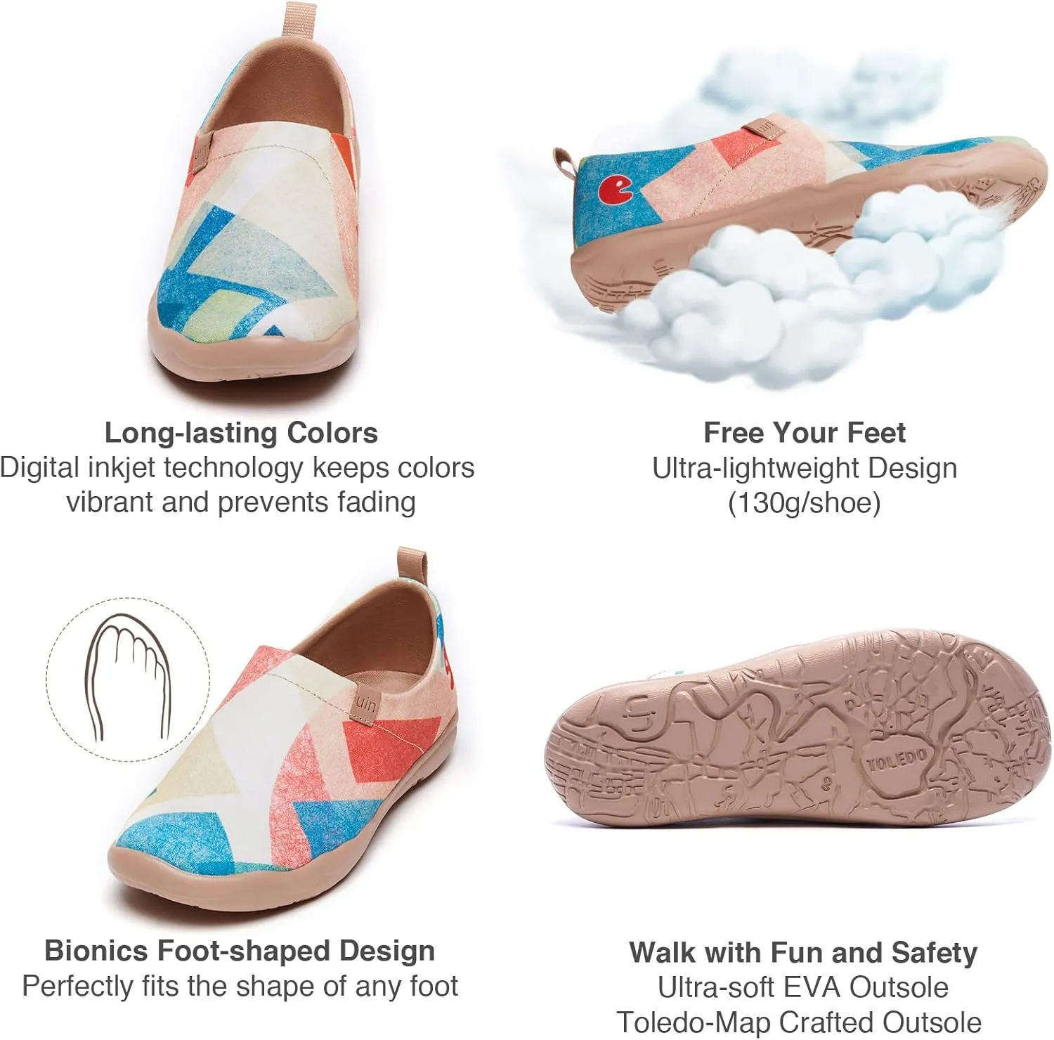 UIN Women's Slip Ons Lightweight Flats Walking Casual Loafers Travel Shoes Toledo  Color & Geometry