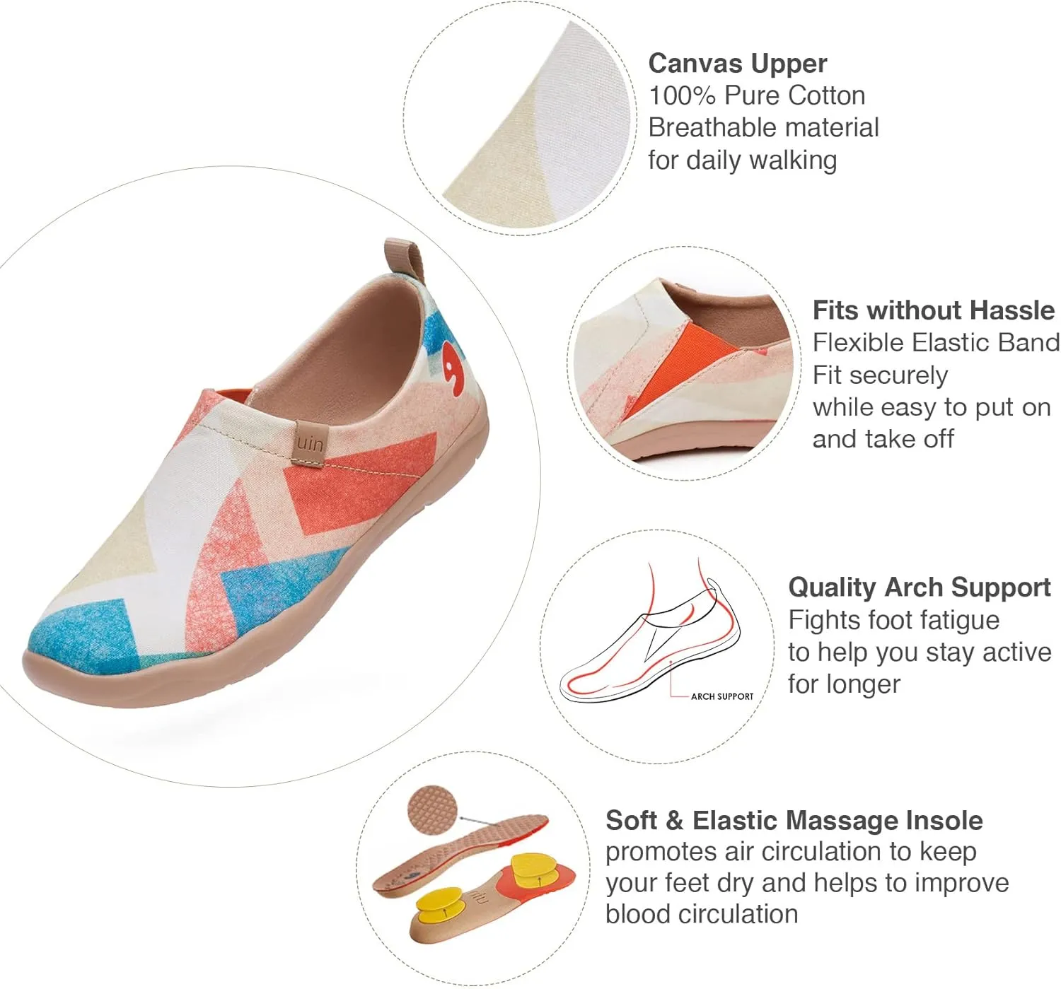 UIN Women's Slip Ons Lightweight Flats Walking Casual Loafers Travel Shoes Toledo  Color & Geometry