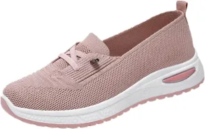 Walking Shoes Women Breathable Knitted Mesh Lightweight Slip-On Loafers Lace Up Orthopedic Soft Sole Non-Slip Outdoor