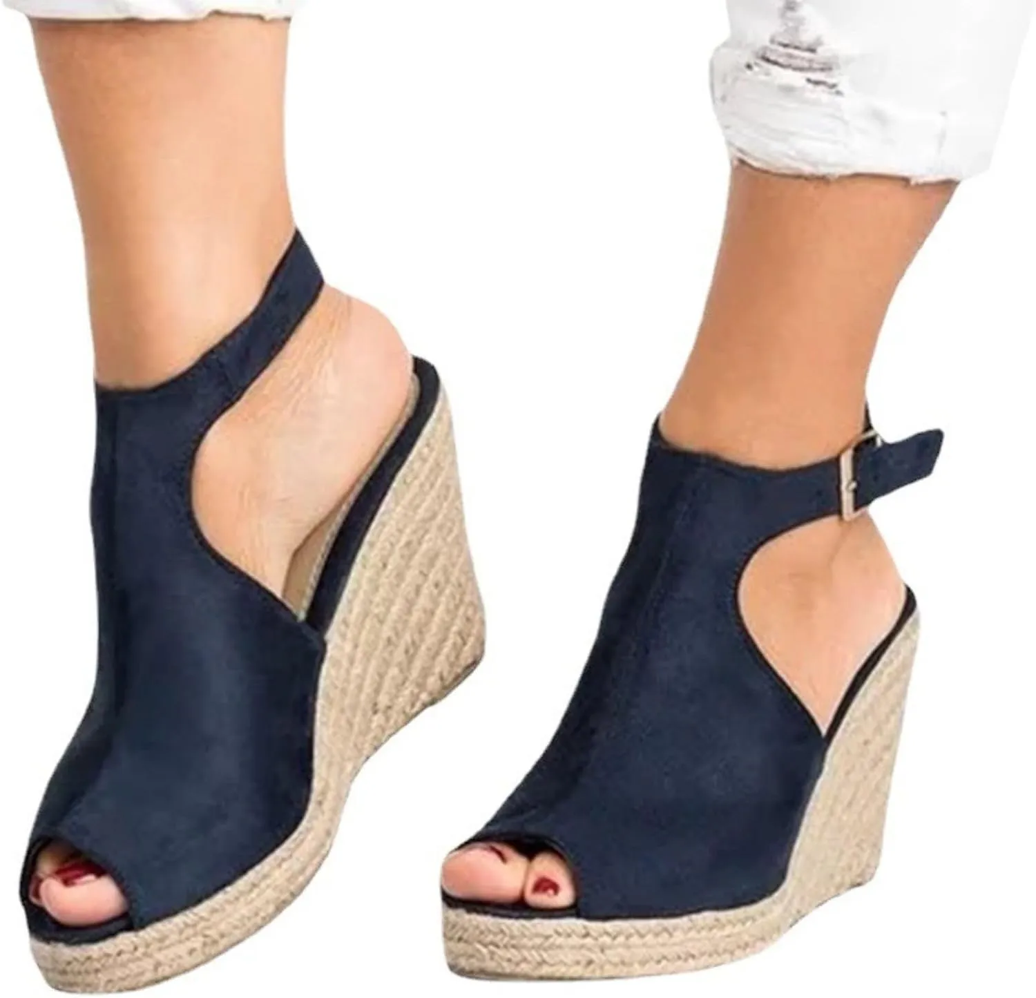 Wedge Sandals for Women Open Toe Orthopedic Casual Platform Espadrilles Summer Casual Dress Shoes Slip on Open Buckle Heels Ankle Strap Outdoor Fashion Sandals