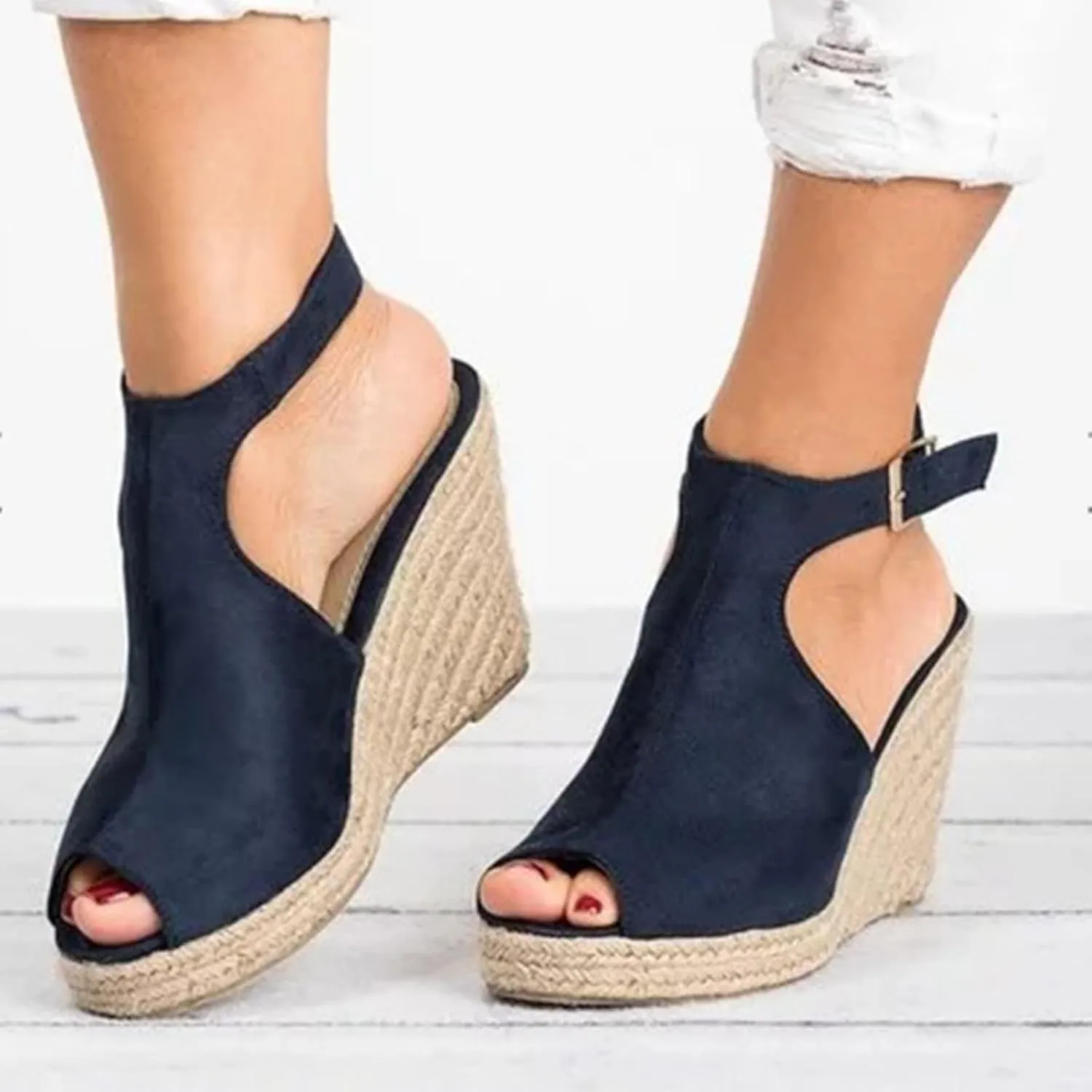 Wedge Sandals for Women Open Toe Orthopedic Casual Platform Espadrilles Summer Casual Dress Shoes Slip on Open Buckle Heels Ankle Strap Outdoor Fashion Sandals