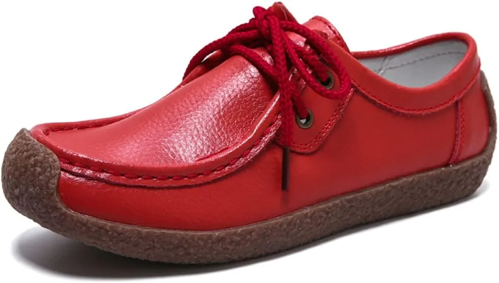 WERWAES Womens Loafers Ladies Leather Moccasin Fashion Penny Loafers Comfortable driving Slip on Lightweight Soft Work Shoes Breathable Round Toe Womens Flat Shoes for Walking Office