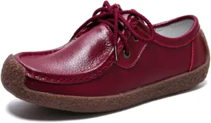 WERWAES Womens Loafers Ladies Leather Moccasin Fashion Penny Loafers Comfortable driving Slip on Lightweight Soft Work Shoes Breathable Round Toe Womens Flat Shoes for Walking Office
