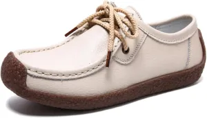 WERWAES Womens Loafers Ladies Leather Moccasin Fashion Penny Loafers Comfortable driving Slip on Lightweight Soft Work Shoes Breathable Round Toe Womens Flat Shoes for Walking Office