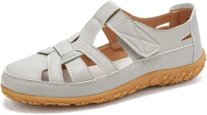 Women Comfortable Flat Sandals Casual Closed Toe Gladiator Sandals Comfort Soft sole Hollow Out Wedge Sandal with Adjustable Hook and Loop Fastener
