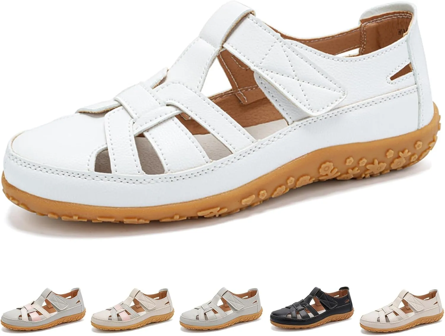 Women Comfortable Flat Sandals Casual Closed Toe Gladiator Sandals Comfort Soft sole Hollow Out Wedge Sandal with Adjustable Hook and Loop Fastener