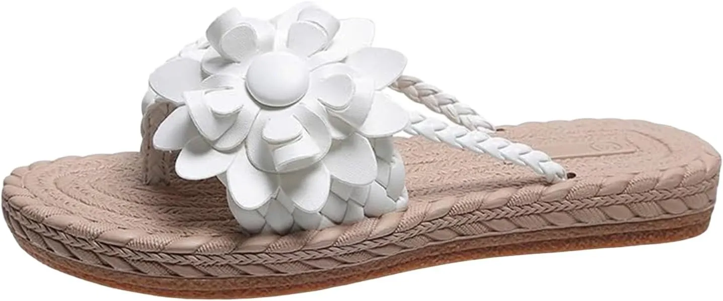 Women Flip Flops Summer Clip Toe Slip On Flat Sandals Womens Fashion Applique Decor Flip Flops Comfortable Casual Shower Shoes Beach Walking Shoes for Summer Outdoor Casual