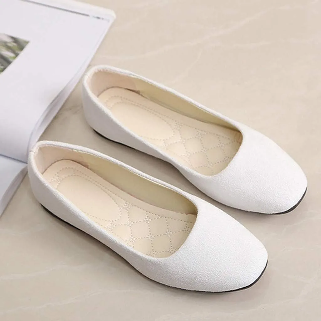 Women PU Leather Flat Shoes Slip On Flat Shallow Comfort Casual Single Shoes Dress Shoes