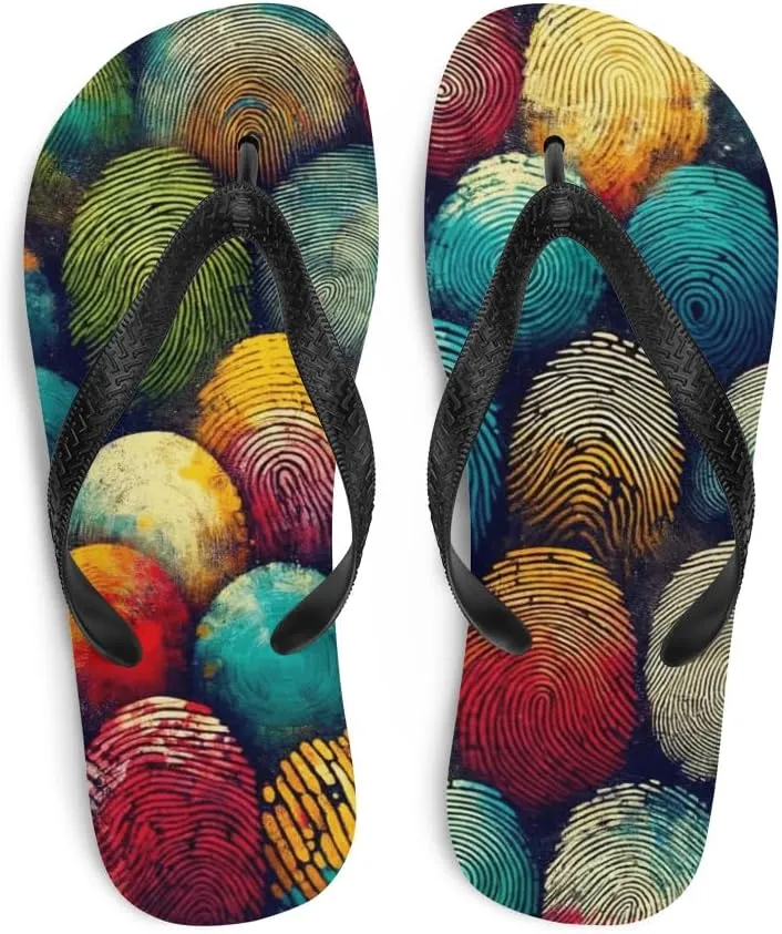 Women's Abstract Colorful Fingerprint - Lightweight Comfy Soft Sole Flip Flop Sandals