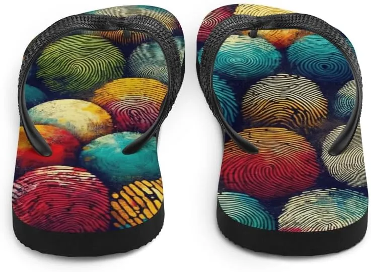 Women's Abstract Colorful Fingerprint - Lightweight Comfy Soft Sole Flip Flop Sandals